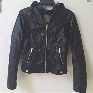 Women's Faux Leather Jacket w/ Hood